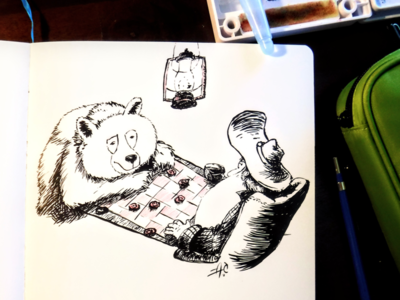 Checker Bear bear boardgame checkers drawing illustration ink inktober len woodsman