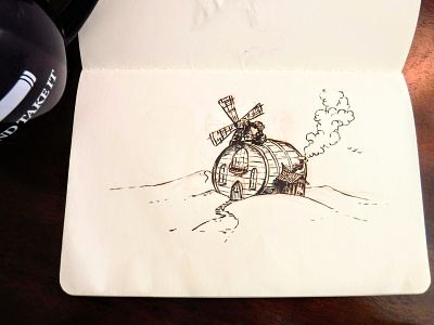 Ultimate Small-Batch Distillery architecture barrel bourbon concept drawing illustration ink sketch