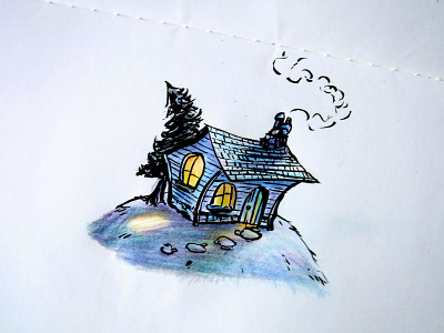 Slightly Awkward Cabin architecture cabin colored pencil drawing illustration ink sketch