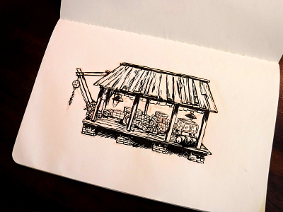 Hey! It's a hay depot. building depot drawing illustration ink rustic