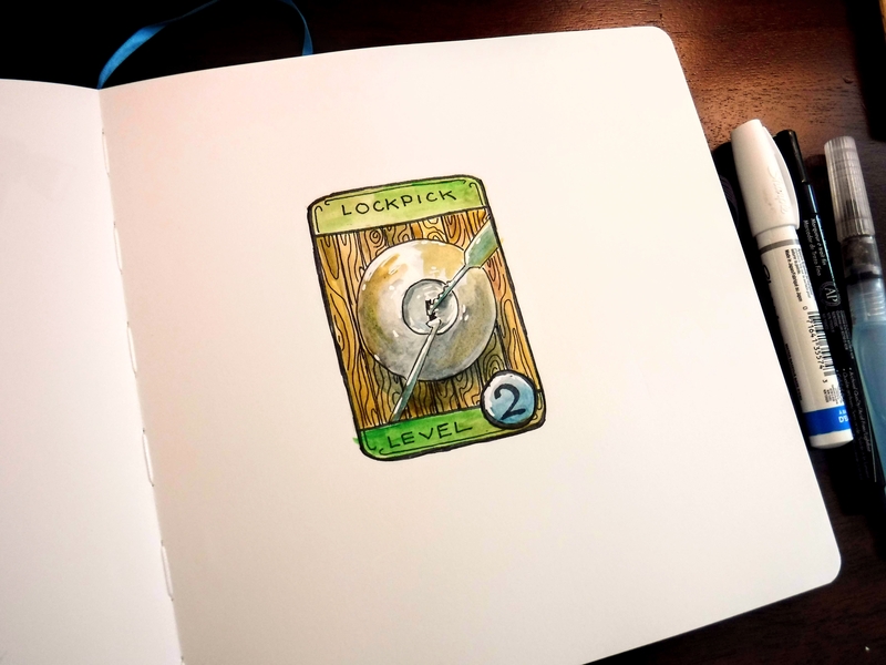 Achievement Unlocked! Lock-pick 2 achievement card drawing game illustration ink lockpick skyrim watercolor