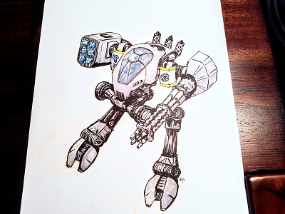 Old Mech Design concept drawing illustration ink mech robot starcraft starwars warhammer watercolor