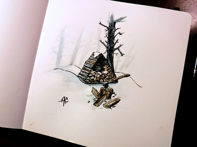 Took some ink + watercolor out to the woodshed aframe axe bend oregon drawing illustration ink rustic sketch trees wood woodcut
