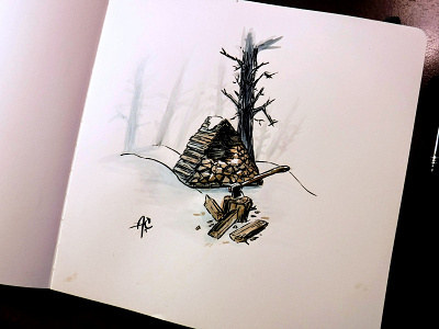 Took some ink + watercolor out to the woodshed