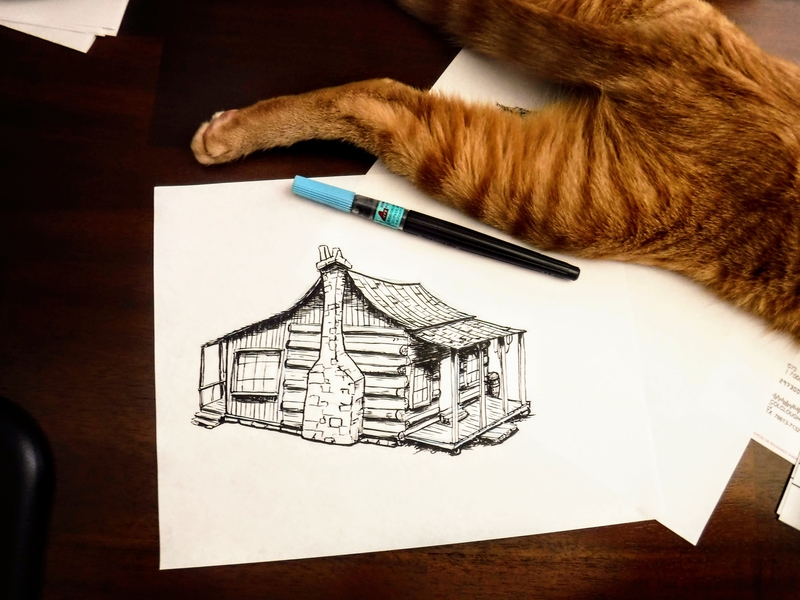 Cabin Practice cabin cat drawing illustration ink