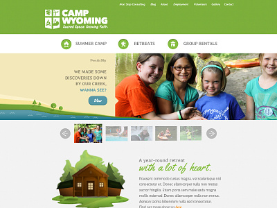 Camp Wyoming Website camp fun kids lake lodge mockup tree ui ux