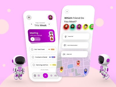 Meetingo Application redesign figma friends pink purple scheduler ui uiux ux