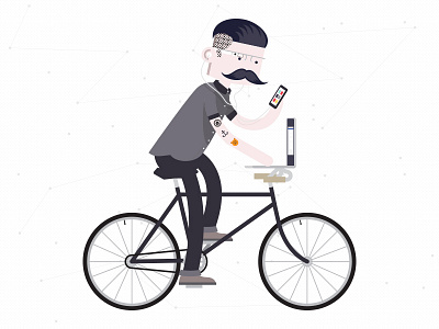 Power User bike devices google glass hipster illustration mustache tech technology user