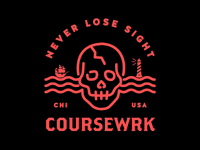 Never Lose Sight apparel coursewrk illustration lighthouse monoline ship skull t shirt waves