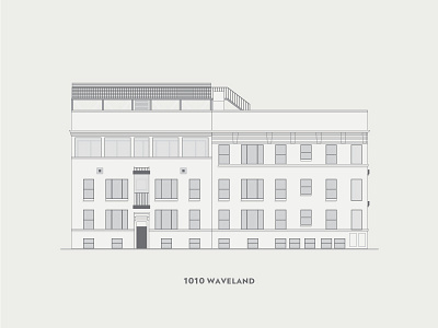 1010 Waveland architectural building facade illustration minimal monochromatic