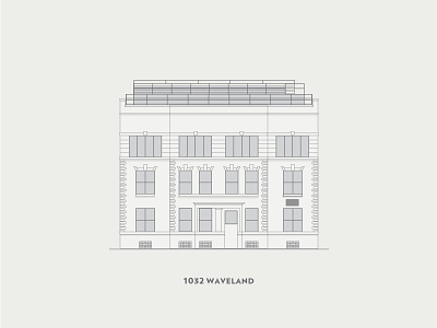 1032 Waveland architectural building facade illustration minimal monochromatic