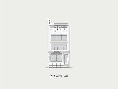 1038 Waveland architectural building facade illustration minimal monochromatic