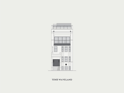 1048 Waveland architectural building facade illustration minimal monochromatic