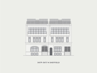 3619 – 3617 Sheffield architecture building buildings facade illustration monochromatic rooftop