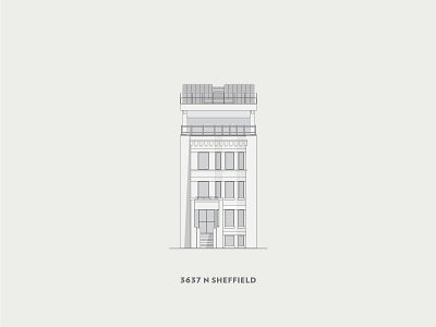 3637 Sheffield architecture building buildings facade illustration monochromatic rooftop