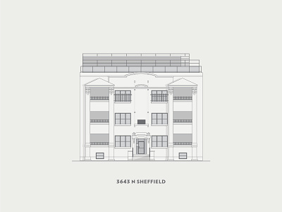 3643 Sheffield architecture building buildings facade illustration monochromatic rooftop