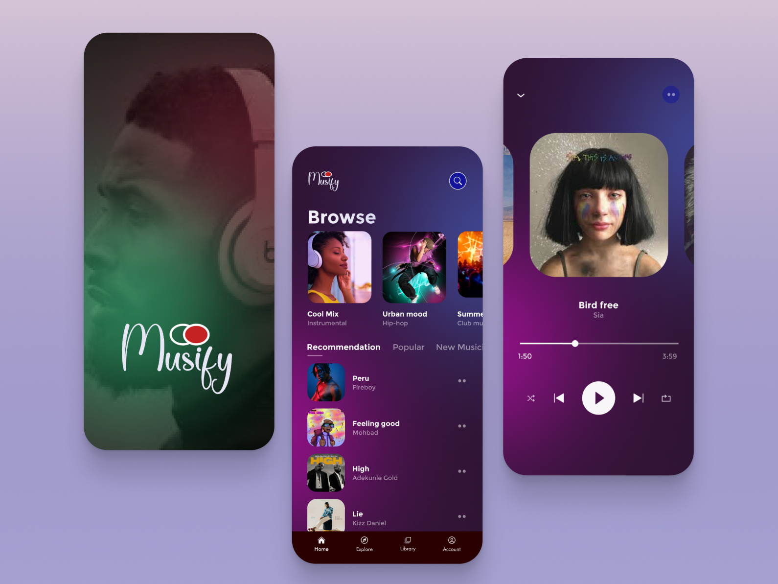 Musify (Music streaming app) by David Adenuga on Dribbble