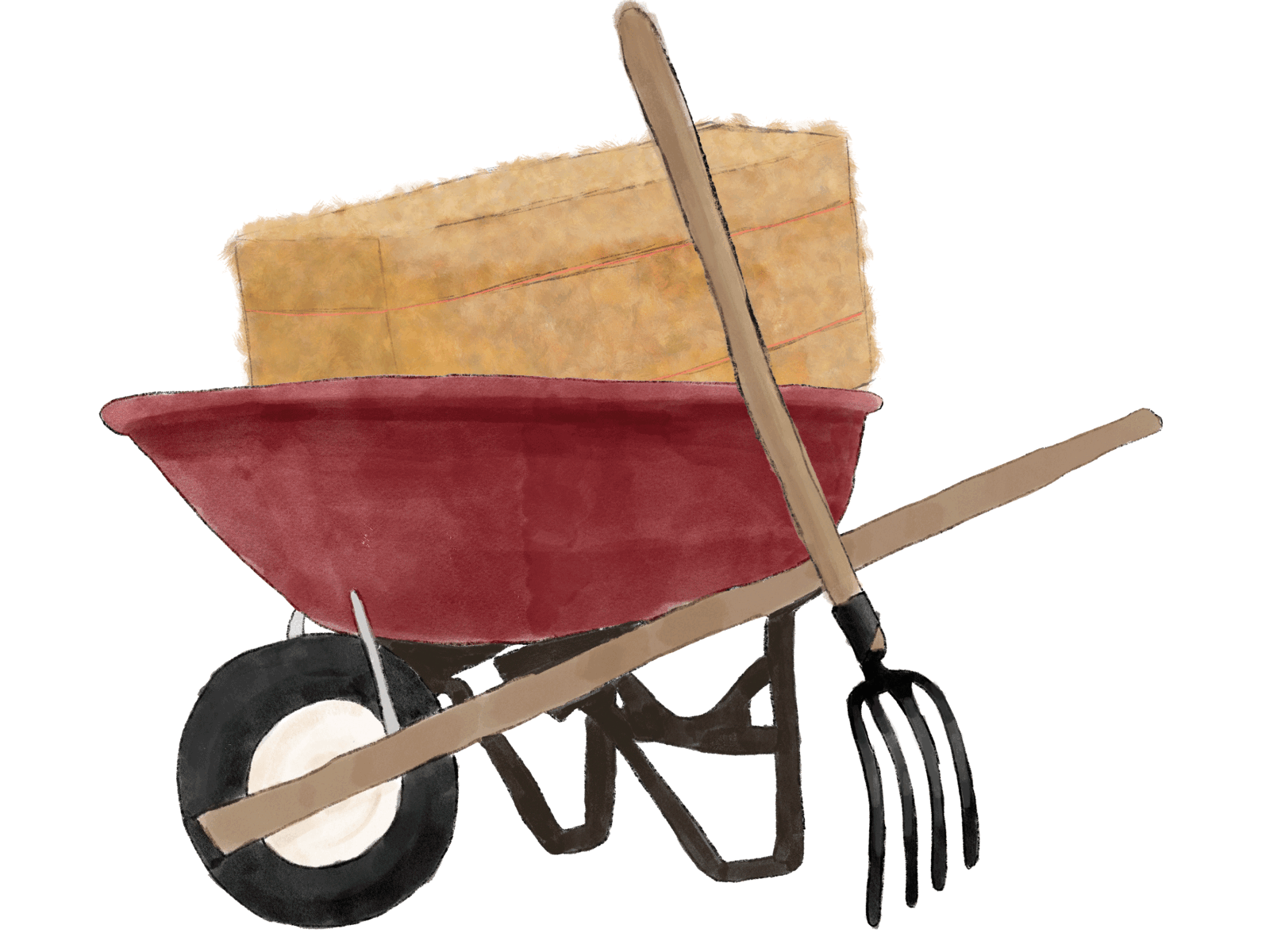 Chore time bale design graphic design hay illustration pitchfork procreate watercolour wheelbarrow