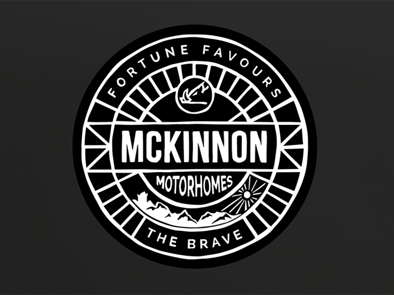 Brand for Mckinnon Motorhomes mobile home rv recreational vehicle camper caravan camping motorhome modern crest crest ipad pro hand drawn logo
