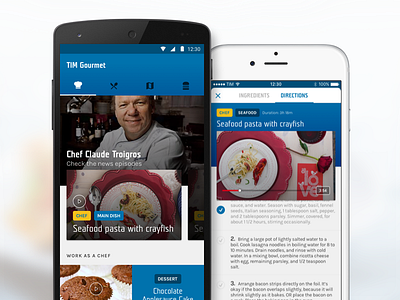 TIM Gourmet android blue cookery cuisine food gastronomy app ios material design recipes tim gourmet