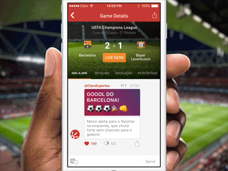 Claro Esportes - Explorations champions league claro esportes details page explorations hero highlight ios mobile app score soccer sports