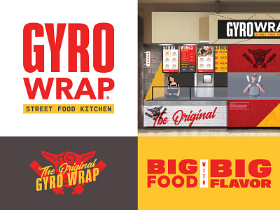 Gyro Wrap brand identity branding design food food court gyro identity illustration kiosk logo mall food court typography wrap yellow