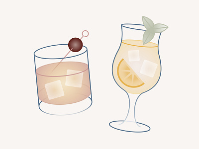 Cocktails cocktails illustration mint peach wedding yellow