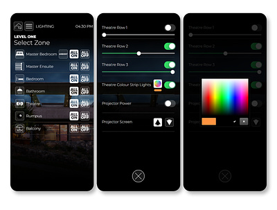 Smart Home Automation GUI for Mobile UIX app app design automation graphic design gui icons interface lighting control lights mobile phone smart home ui uix