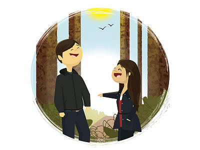 Memory art bright cartoon cheerful forest graphic happy illustration nature people smile texture