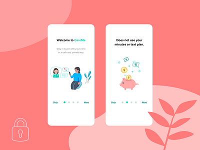 CareMe mobile app on-boarding UIs branding illustration mobile app mobile ui onboarding ui ui design visual design welcome