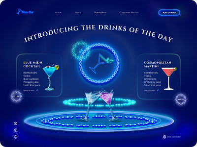 Piano Bar Neon Promotion's page bar landing design drinks landing page made in figma neon ui web design