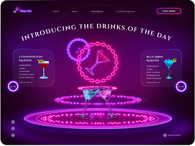 Piano Bar Promotion's page in Neon bar dark theme design drinks landing landing page made in figma neon promo add promo page ui web design