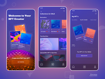 NFT Creator App Redesign app app redesign business dark theme design glassmorphism made in figma mobile app money nft purple redesign ui web design