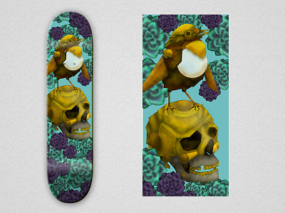 Bird & The Skull Skateboard bird deck design skateboard skull succulents