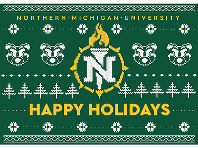NMU Holiday Card christmas christmas sweater green and gold holiday card nmu