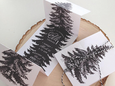 Accordion Fold Invites evergreen fold invitation invite woodland typography