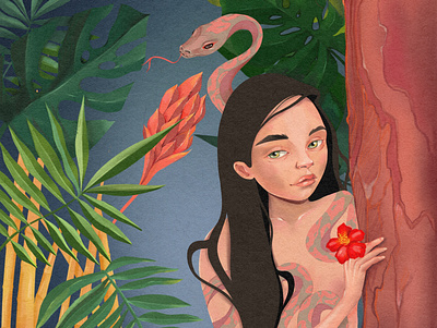 The serpent in the garden of Eden 2d adobe illustrator adobe photoshop art fashion illustration illustration portrait procreate