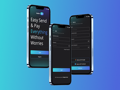 Wallet GO! - E-wallet Mobile Apps dark theme login page mobile app onboarding register page ui ux