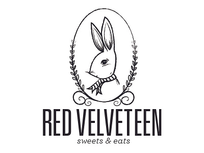 Red Velveteen Sweets & Eats bakery bunny hand drawn illustration logo rabbit sweets