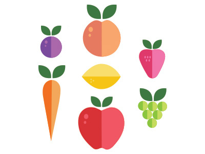 Fruit apple design flat fruit grapes icons lemon peach plum strawberry