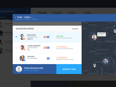 Assign Task Screen dashboard locus logistics riders startup task ui ux web