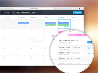 Batch Screen calendar dashboard locus logistics planning startup ui ux web