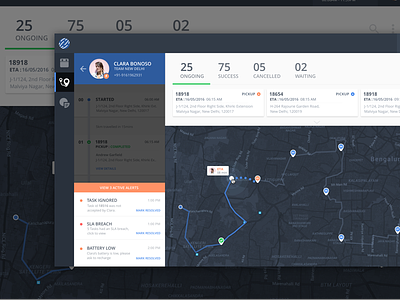 Rider Tour & Alert Screen alerts dashboard live view logistics map material overlay tracking ui ux web