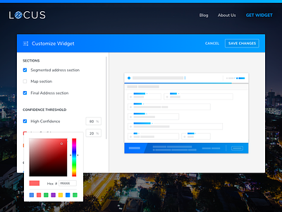Customize Widget Screen color picker customize dashboard form geocoding locus logistics settings startup ui ux web