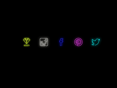 Neon Social Icons–Colored diamond facebook icon instagram line neon pinterest social twitter