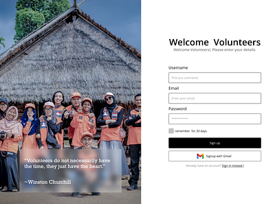 Signup landing page for Volunteers. clean dailyui graphic design ui ux web design