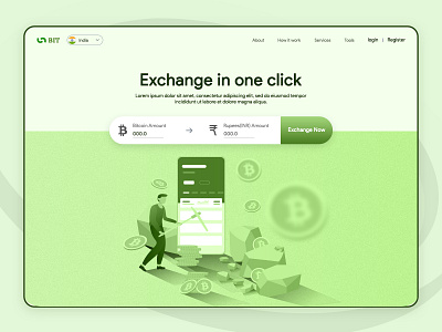 Exchange Bitcoin Page bitcoin click currency design illustration rupee ui vector web