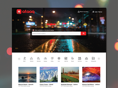 Attaq - Share Places agency app beach card explore flight journey landing landing page tourism tourist travel traveler traveling trip ui view web website workflow