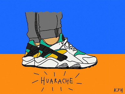 Nike Huarache foam graphic design green huarache illustration mustard nike sneakers swoosh