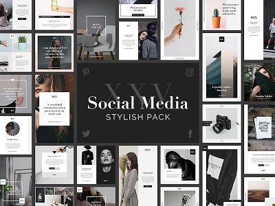 Social Media Pack / 25 PSD Templates blog brand instagram media pack pinterest post share social